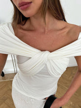 Tossy Trägerloses T-Shirt mit Kreuzfalten für Damen, kurzärmelig, einfarbig, schmale Passform, Slash-Ausschnitt, modischer Pullover für Damen, kurze Oberteile